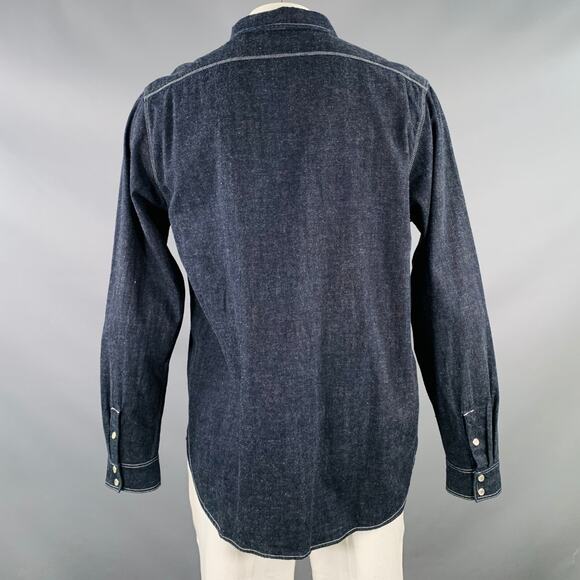 L Billy Bob Navy Indigo Contrast Stitch Cotton Denim Western Long Sleeve Shirt - Picture 3 of 6